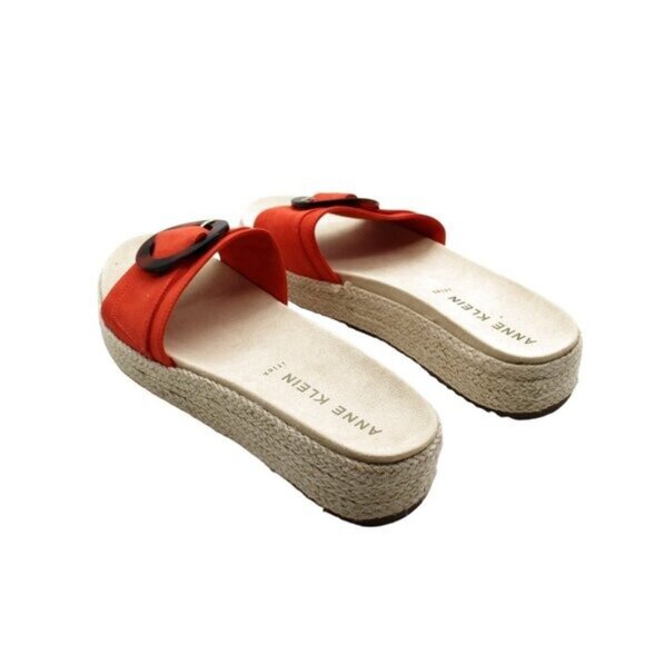 Anne Klein Women S Vino Sandals Red Tortoise Microsuede Stylish and Strappy - Picture 8 of 9